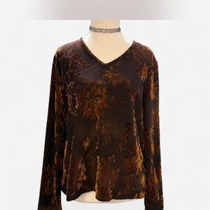 Jaclyn Smith Floral V-Neck Blouse - Rich Brown